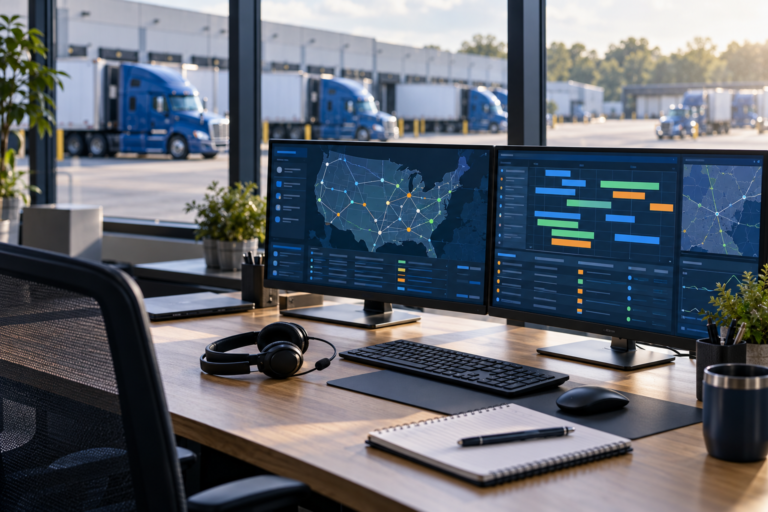 Truck dispatch workstation with planning monitors